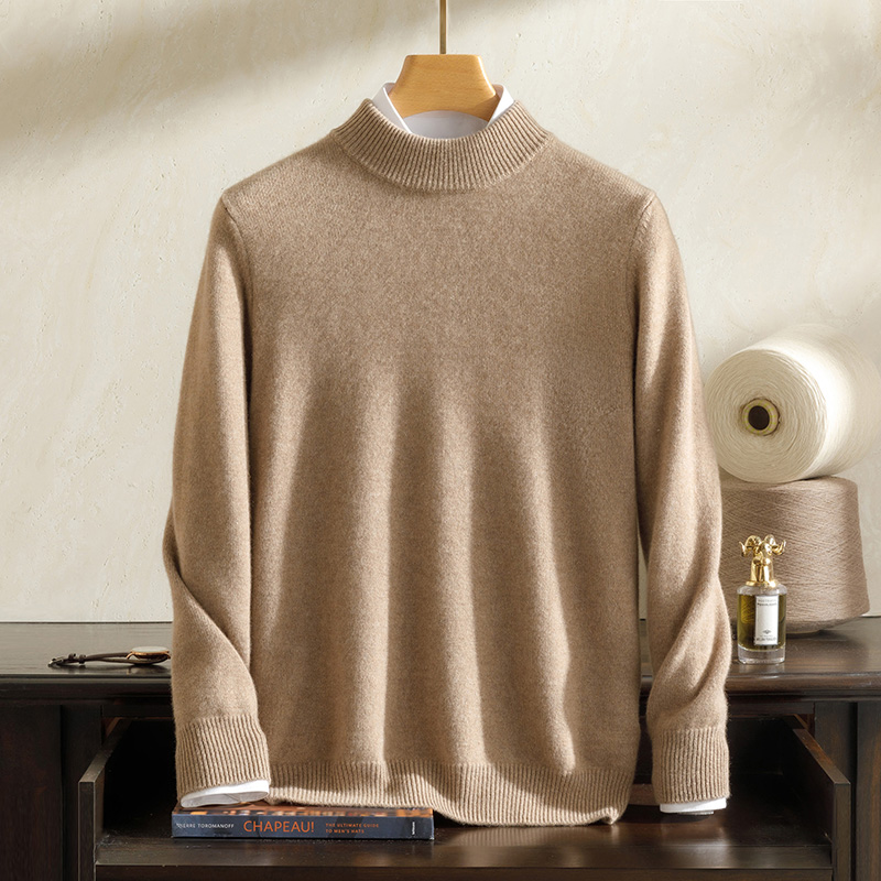 【100%山羊绒】秋冬男士半高领加厚商务休闲百搭针织毛衣打底衫约