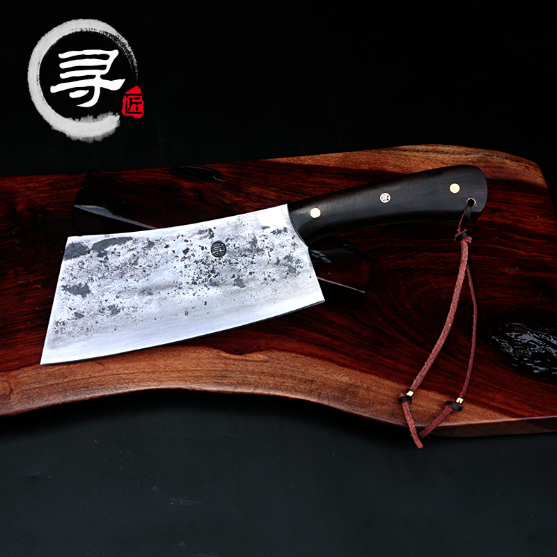 寻匠手工锻打剁骨刀家用夹钢T10钢锋利斩骨夹钢复合铁匠菜刀锤纹