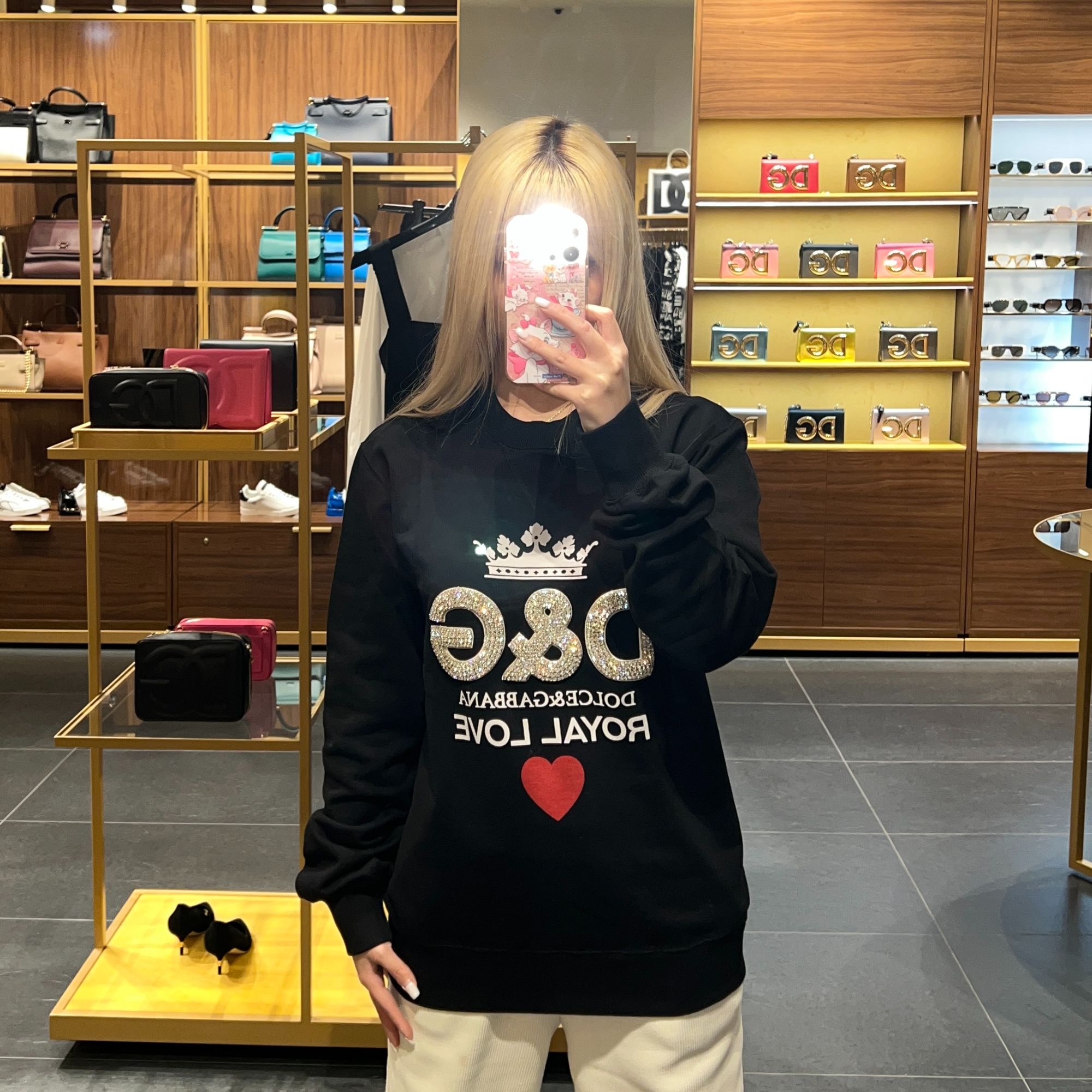 全新未使用D…G黑色带钻爱心卫衣长袖男款/送补钻