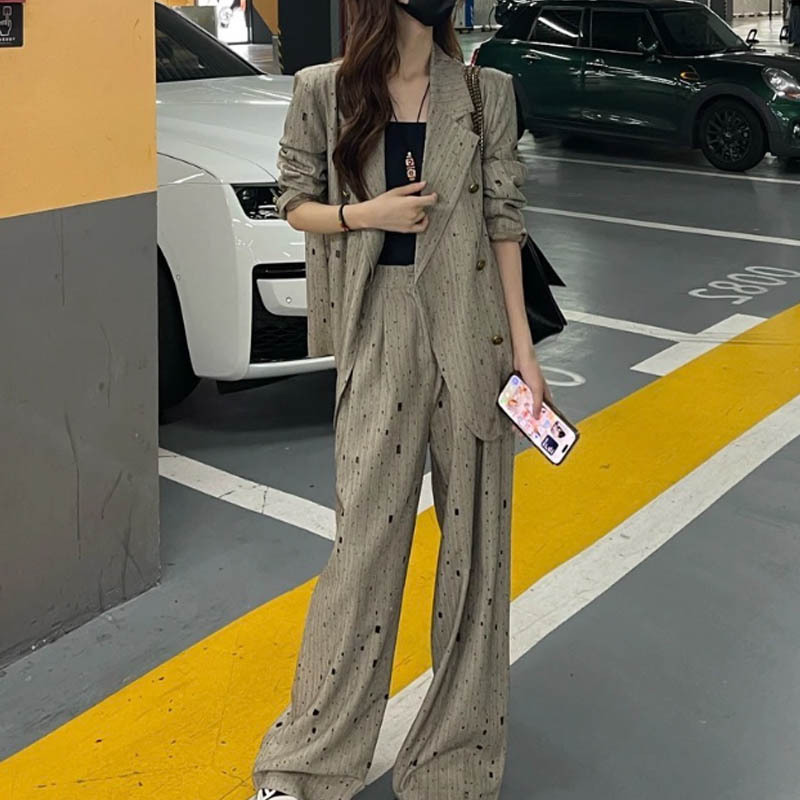 爆款 气质初秋新款高级感西装套装女烫钻外套阔腿裤两件套装 