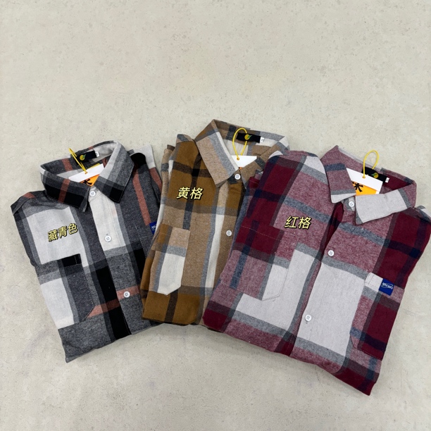 【74】春秋港风复古宽松休闲磨毛设计感格子长袖衬衫~男女同穿