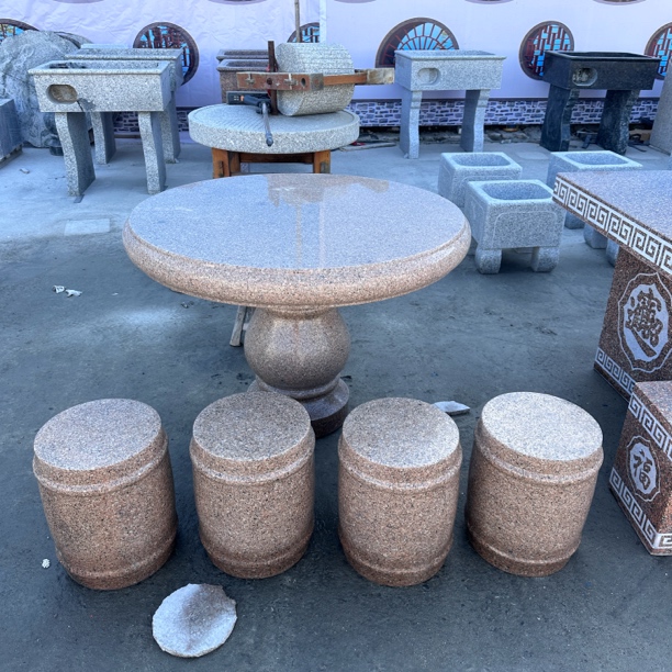 包邮虾红石桌石凳庭院户外花园石头家用桌子天然方形大理石圆桌