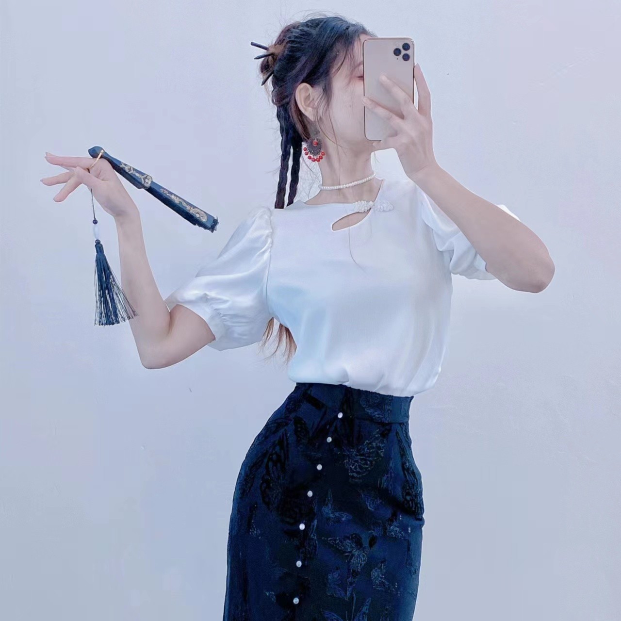 【巧儿STUDIO】时尚百搭国风泡泡袖气质小上衣  复古法式    定制款