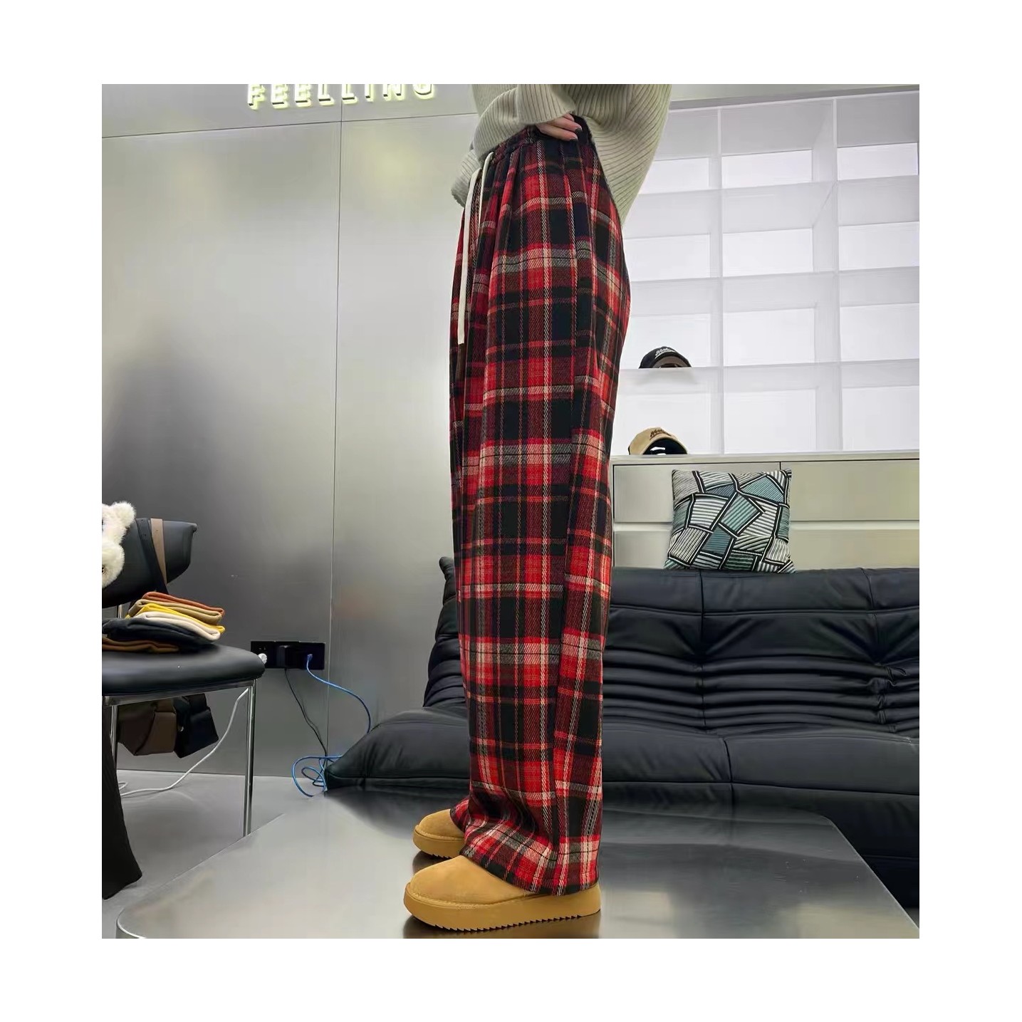 【WJ大码】慧  8833 红格直筒休闲裤(3-6)   冬季新款百搭