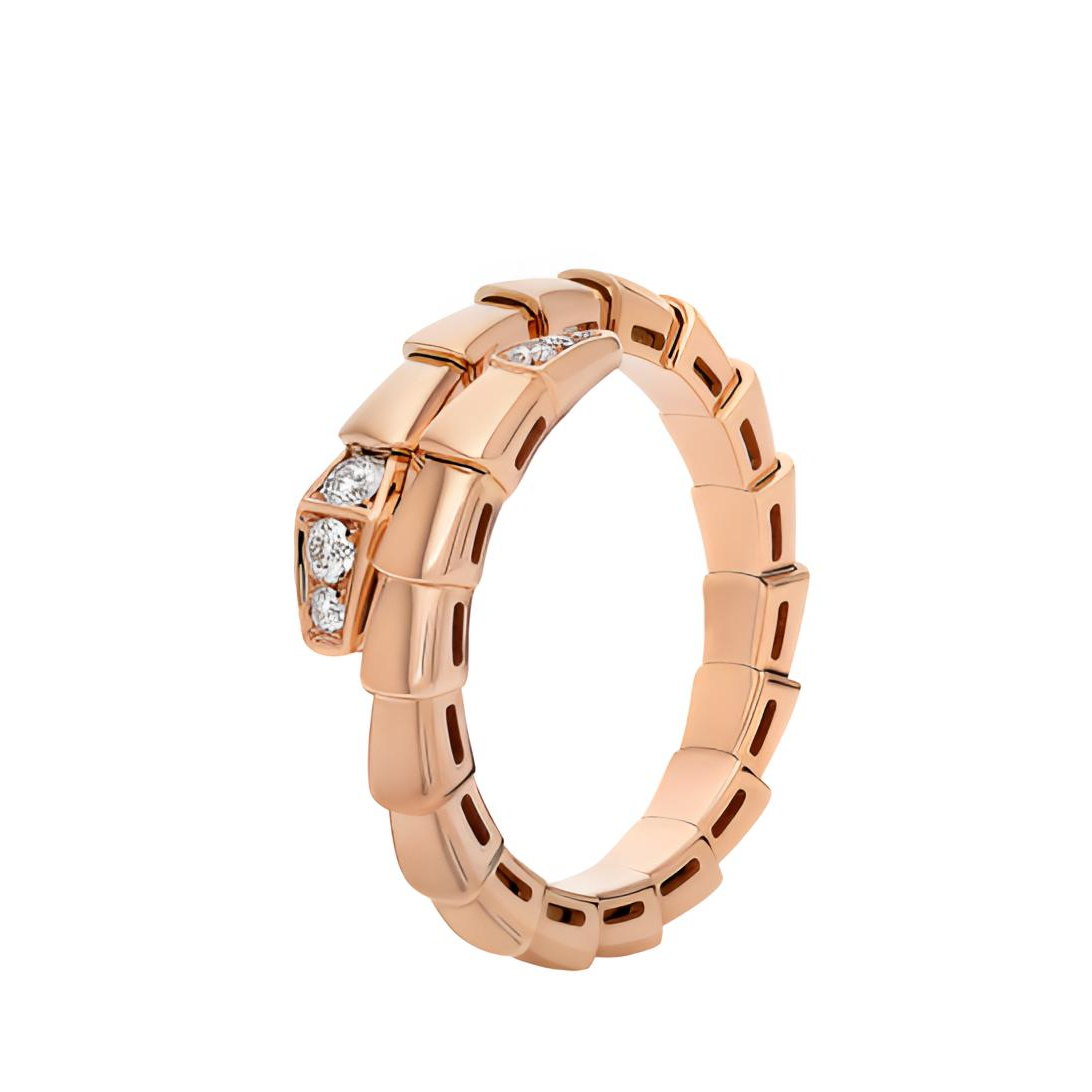 99新 BVLGARI/宝格丽 宝格丽蛇形戒指18K玫瑰金头尾钻戒指