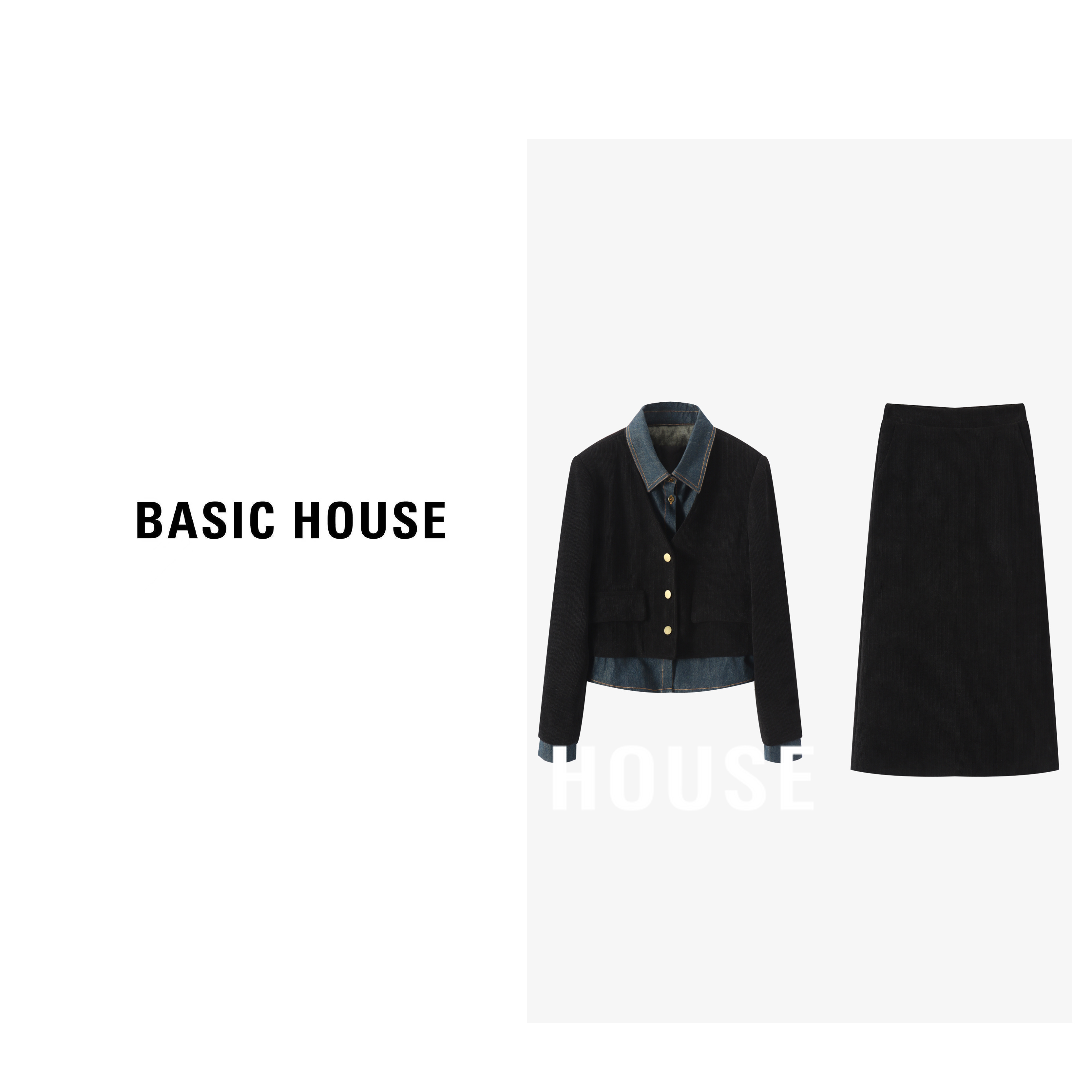 Basic House/百家好学院气质休闲假两件套装B0623H5C662