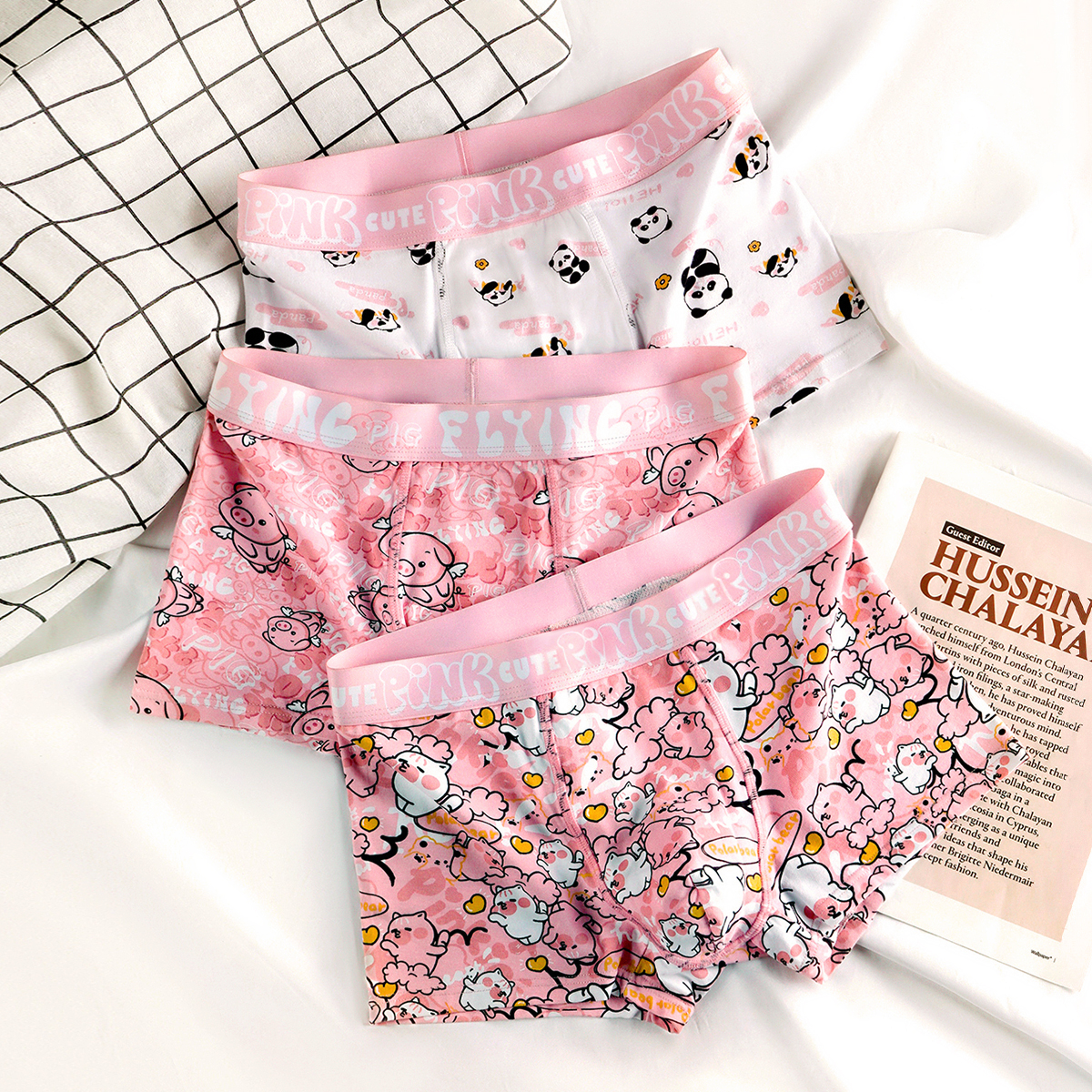 男士高档浪漫粉色短裤网红送男朋友礼物卡通可爱四角裤可爱