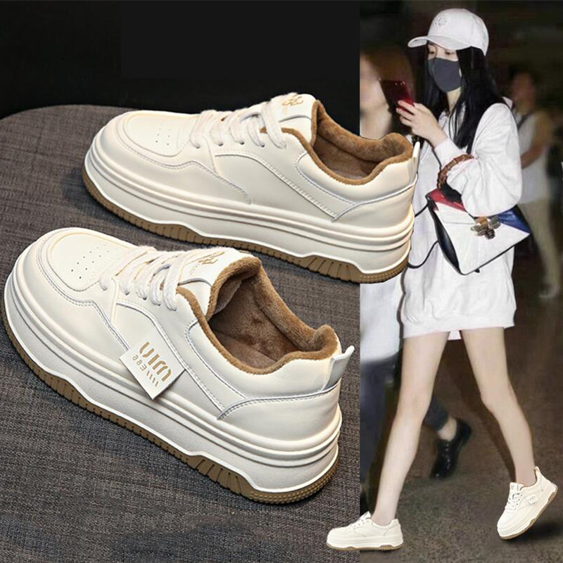 回力瑞韩版小白鞋女2023秋冬新款百搭松糕厚底加绒增高运动休闲板