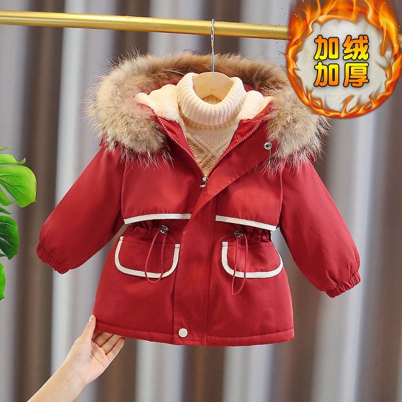 女童派克服加绒外套冬款加厚儿童棉服2023新款宝宝棉衣袄小童洋气