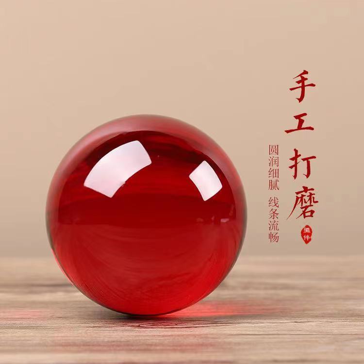 红色水晶球转运鸿运珠祝福摆件开业乔迁鸿运当头红色水晶球送