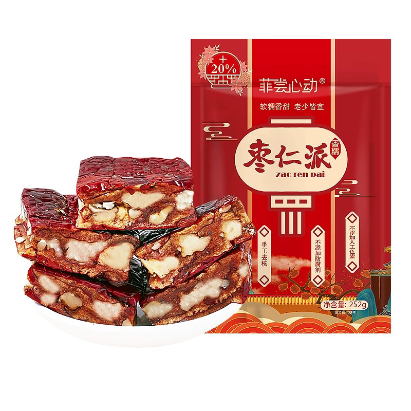 菲尝心动枣仁派252g3袋核桃红枣香甜香糯升级版人工