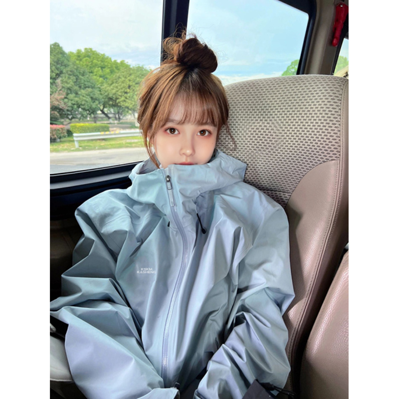 KSKM蓝色美式冲锋衣女春秋新款户外三合一可拆卸防风高颜值登山服
