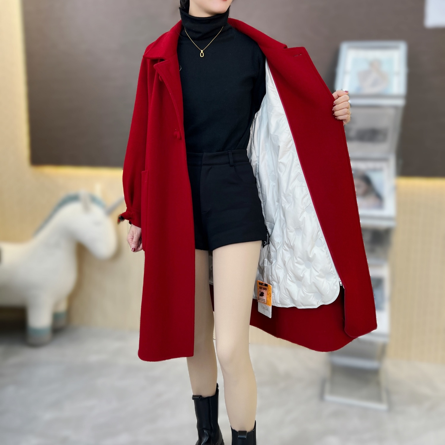 2023反季百搭款牛角扣可拆卸内胆鸭绒大衣冬季羽绒服外套