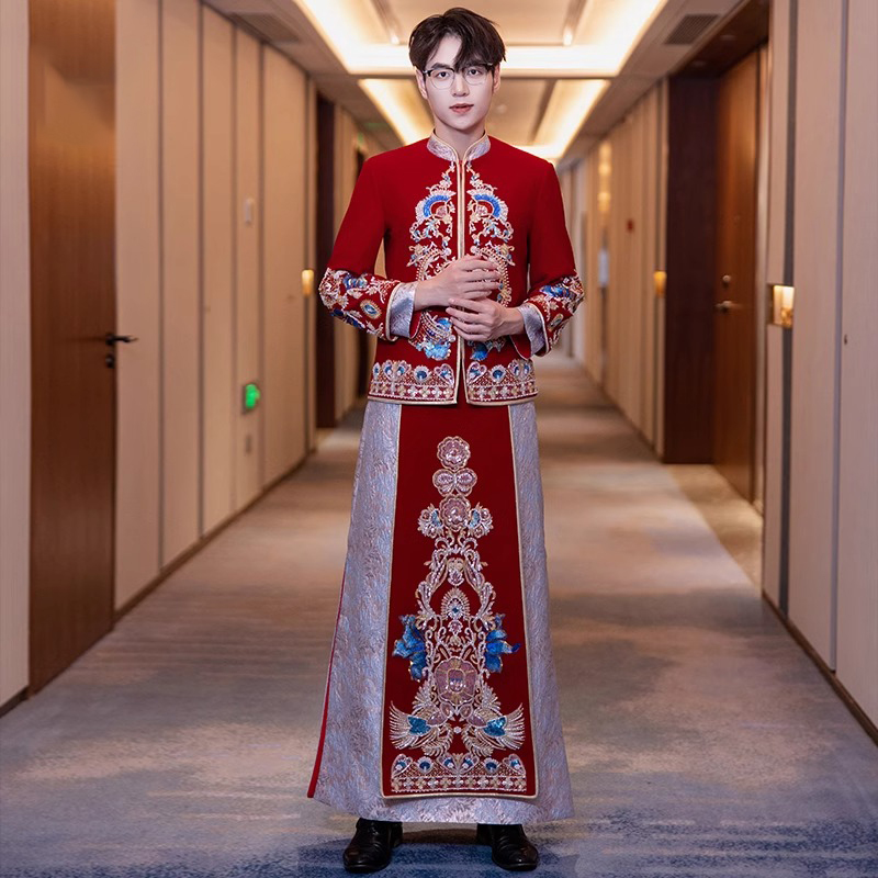 秀禾服新郎装超大码男士200斤龙凤褂中式迎亲服敬酒服唐装加肥