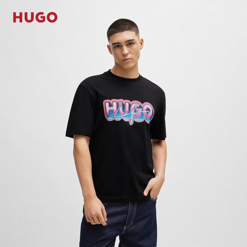 【100%棉】HUGO雨果夏季新款徽标图案装饰棉质平纹短袖T恤 50515278
