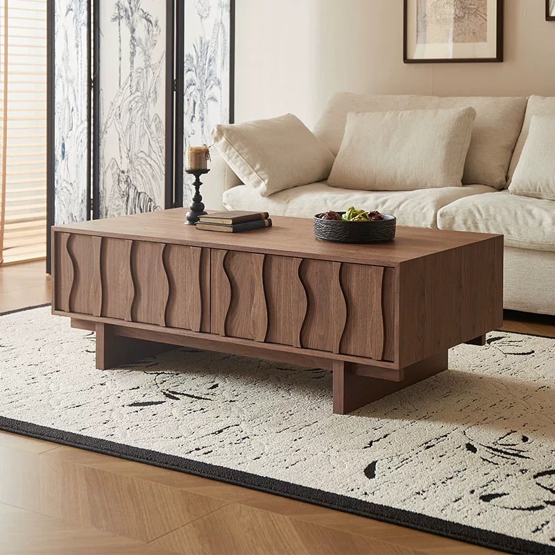 侘寂风实木茶几黑胡桃木色高级感轻奢客厅小户型复古风高级感茶几