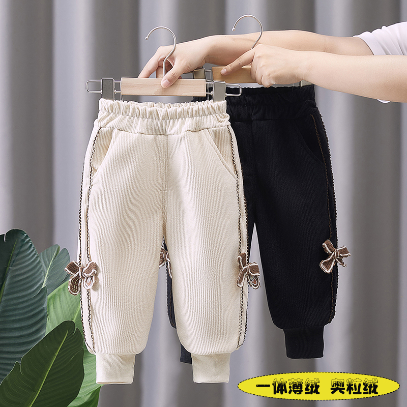 新款女童加绒裤子一体绒奥粒绒中小童冬装女宝宝冬季保暖休闲裤潮