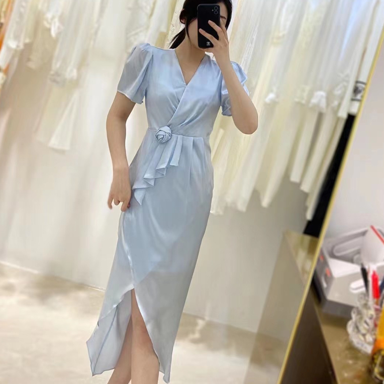 【深圳南油原创设计品牌女装】V领玫瑰花桑蚕丝连衣裙，特价福利款