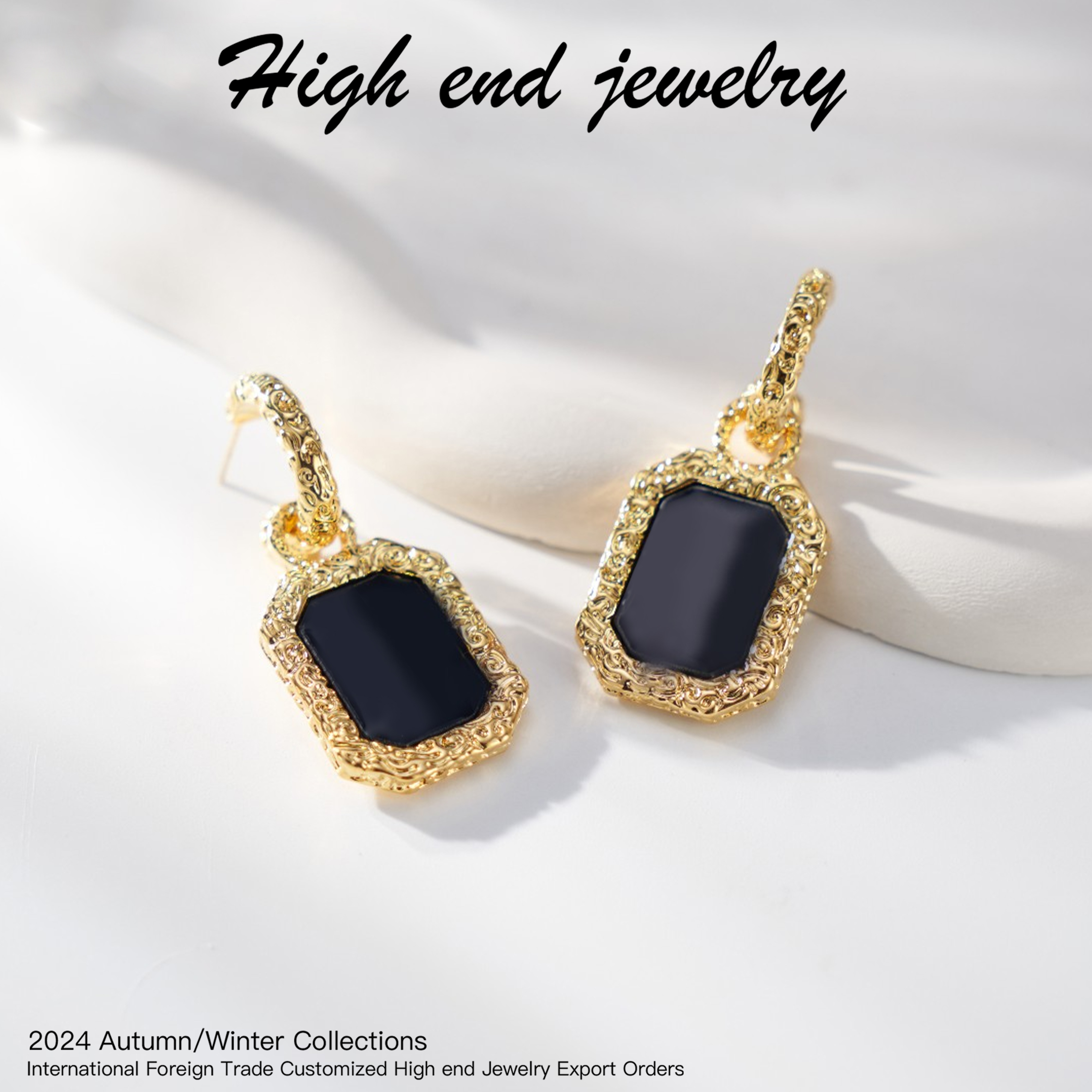 钛钢耳饰 E4464时尚气质轻奢黄色耳饰小众个性双R耳饰