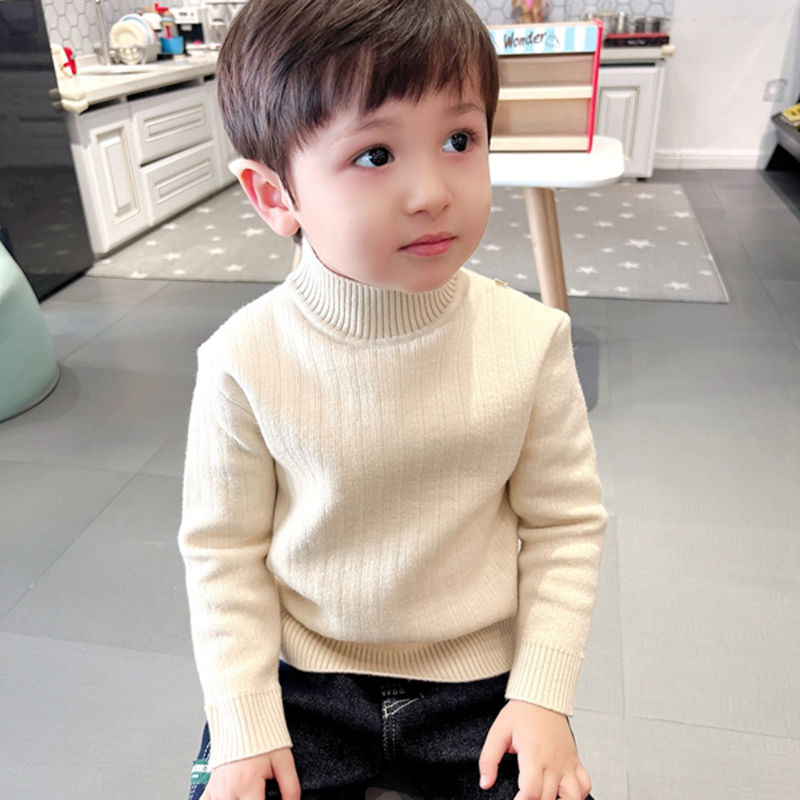 童装一体绒男童百搭加绒毛衣2023冬款中小童宝宝半高领打底针织衫