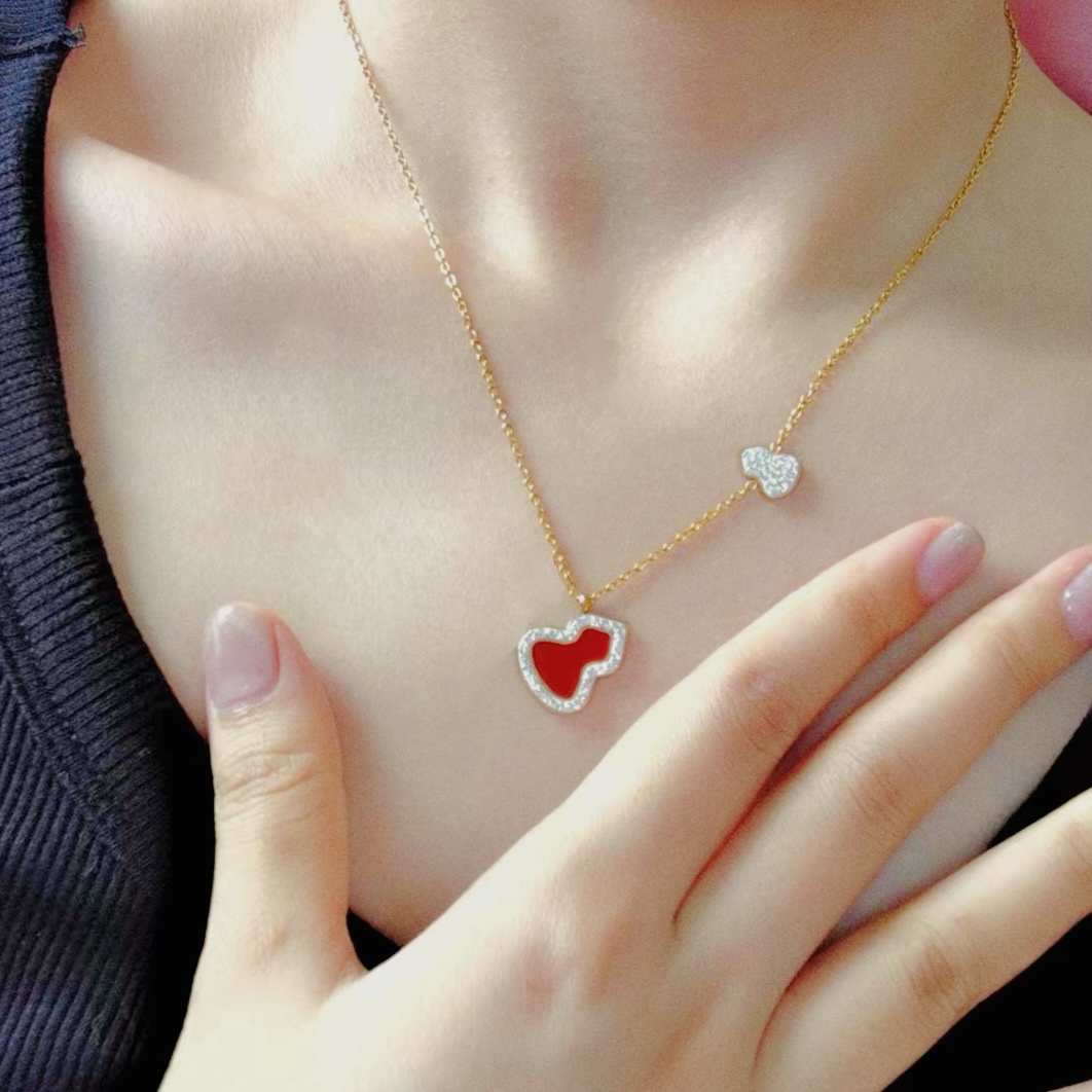 钛钢项链 项链红色简约新款微镶时尚项链女葫芦锁骨链韩版02