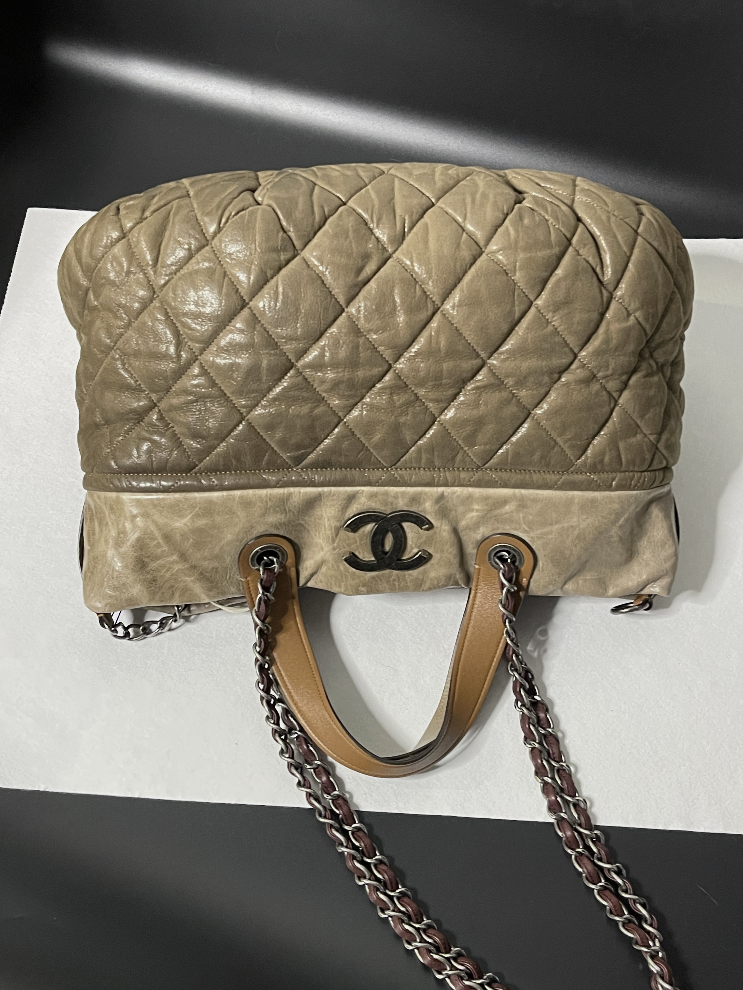 95新 Chanel/香奈儿 机场油蜡皮单肩包xw