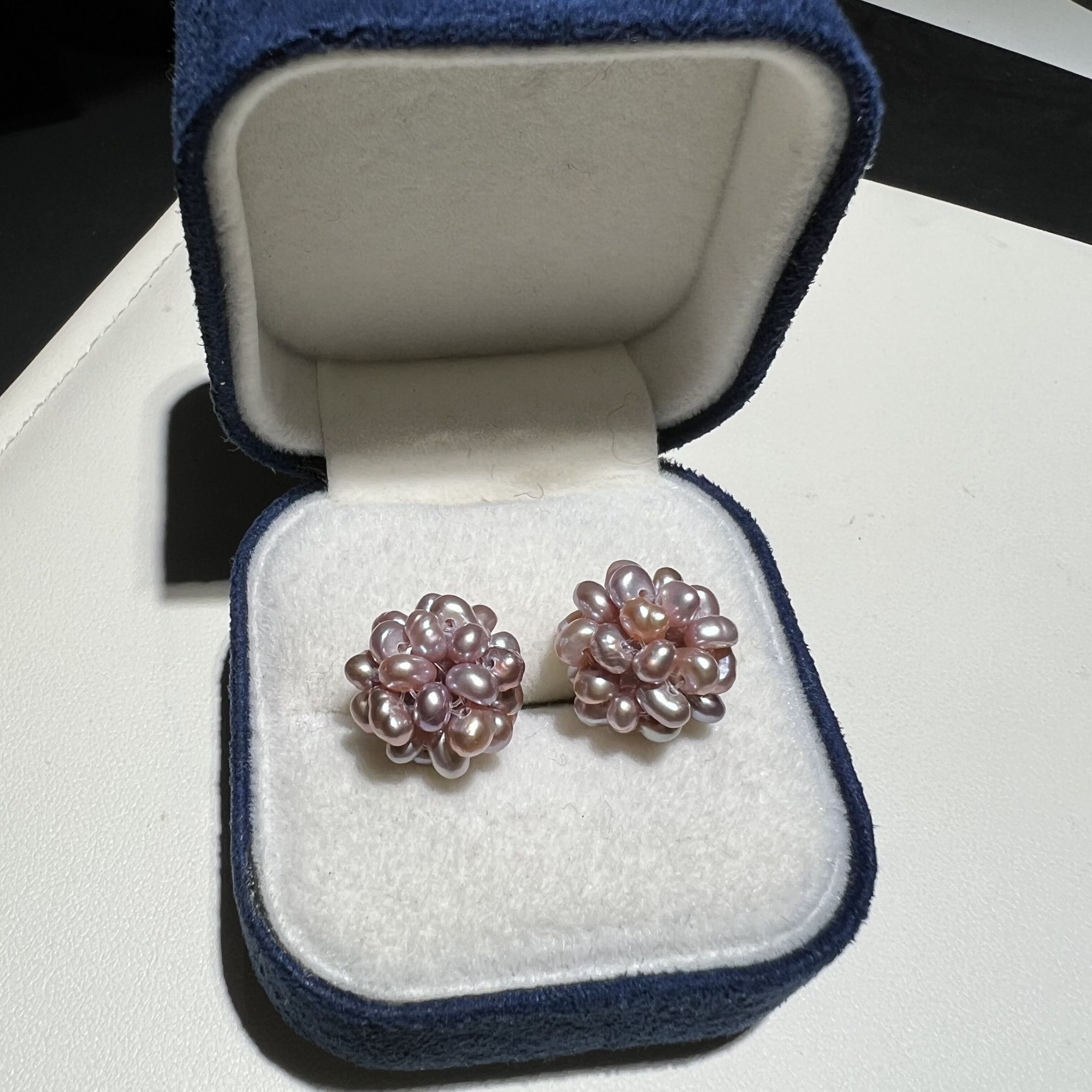 JUNMU天然淡水珍珠绣球花耳钉气质紫色时尚925银耳饰百搭精致耳钉