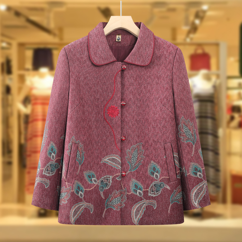 中老年人秋装外套女奶奶春秋新款洋气翻领上衣70老太太衣服妈妈装