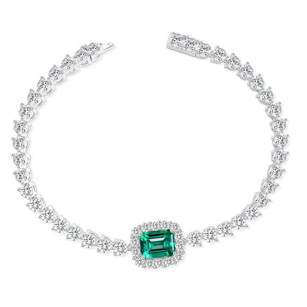 培育祖母绿B3223【苍苍】镶嵌长方木佐绿经典百搭满钻单颗手链