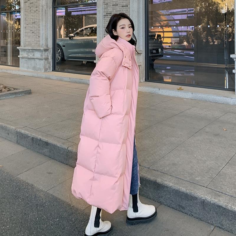 啄木鸟高级感炸街粉色羽绒服女2023新款过膝长款显瘦不臃肿冬季加