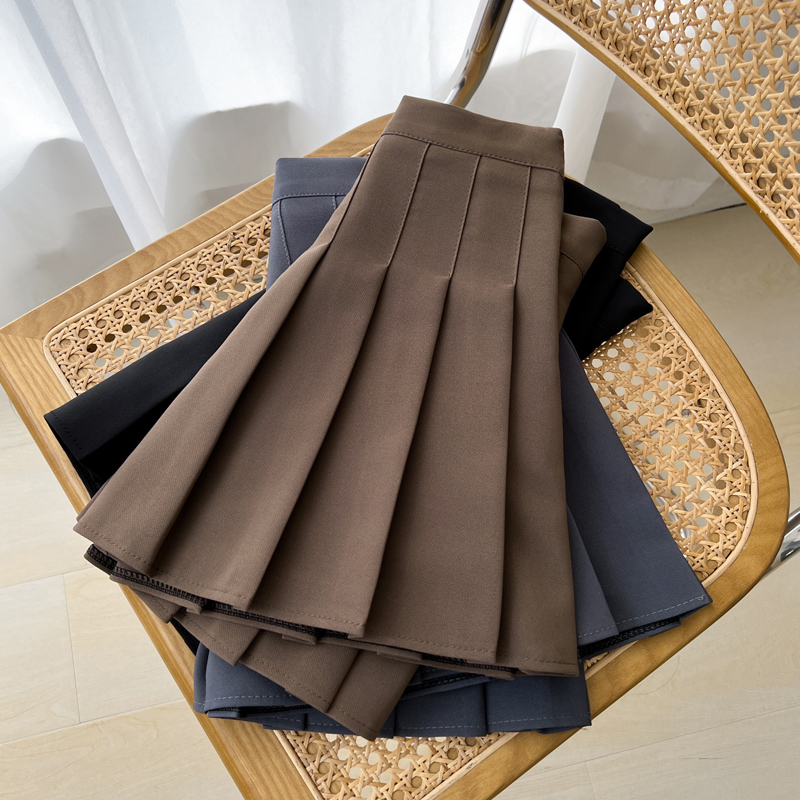 百褶裙秋冬卡其色a字半身裙高腰显瘦防走光西装裙学生裤裙子秋季