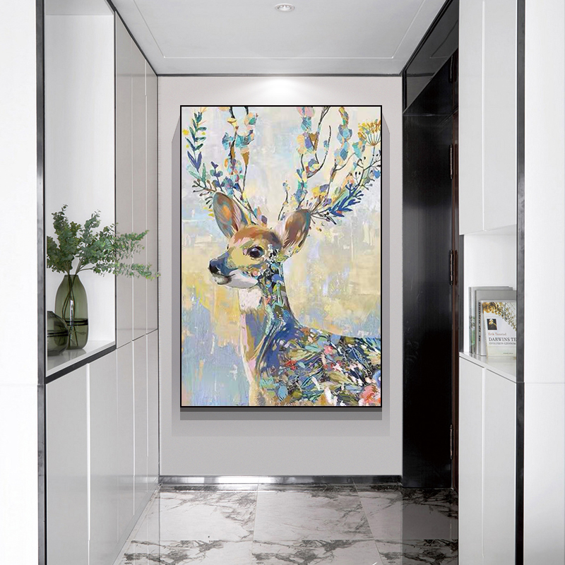 一鹿有你时尚现代简约百搭砂岩装饰画肌理感高级感玄关画带画框