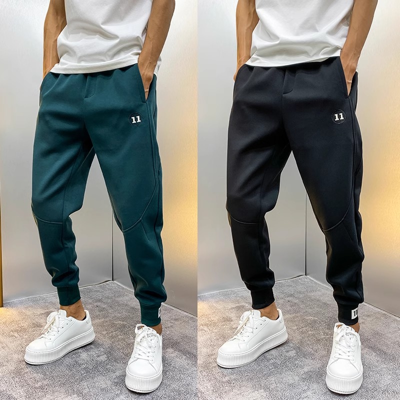 男士运动裤秋冬季潮牌哈伦痞帅卫裤针织加绒束脚裤潮流小脚休闲裤