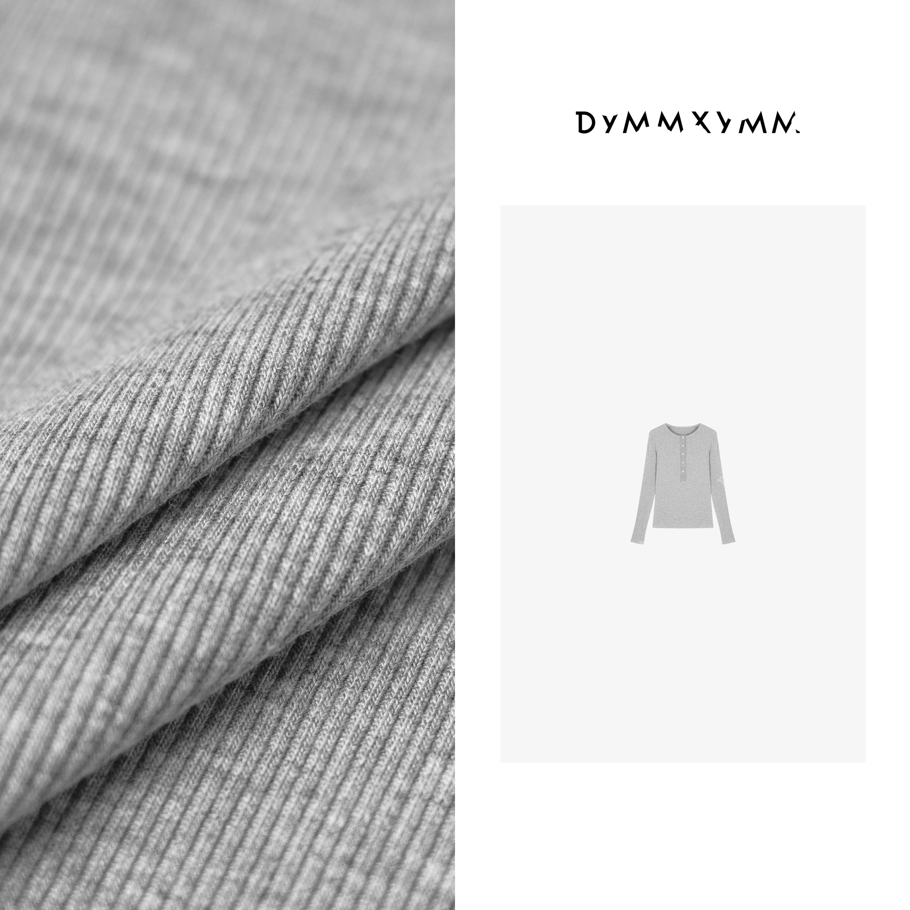 【DYMMXYMM】-秋冬小众设计师JIN经典螺纹无领纽扣上衣T恤-P8021