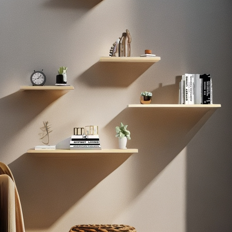 墙面实木一字隔板套装客厅创意简约北欧书房壁挂式打孔墙架置物架