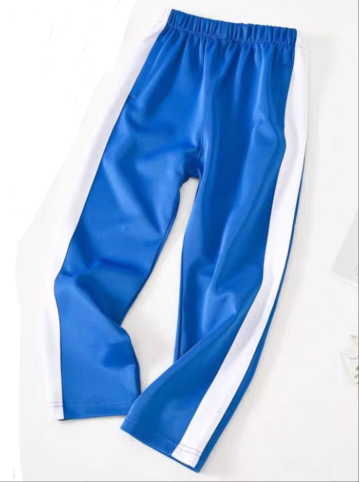彩蓝宽白条运动裤