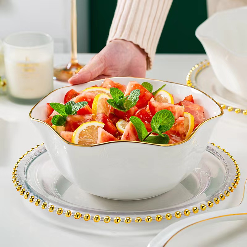 描金大号汤碗景德镇骨瓷餐具轻奢大碗汤碗家用大号面碗酸菜鱼碗