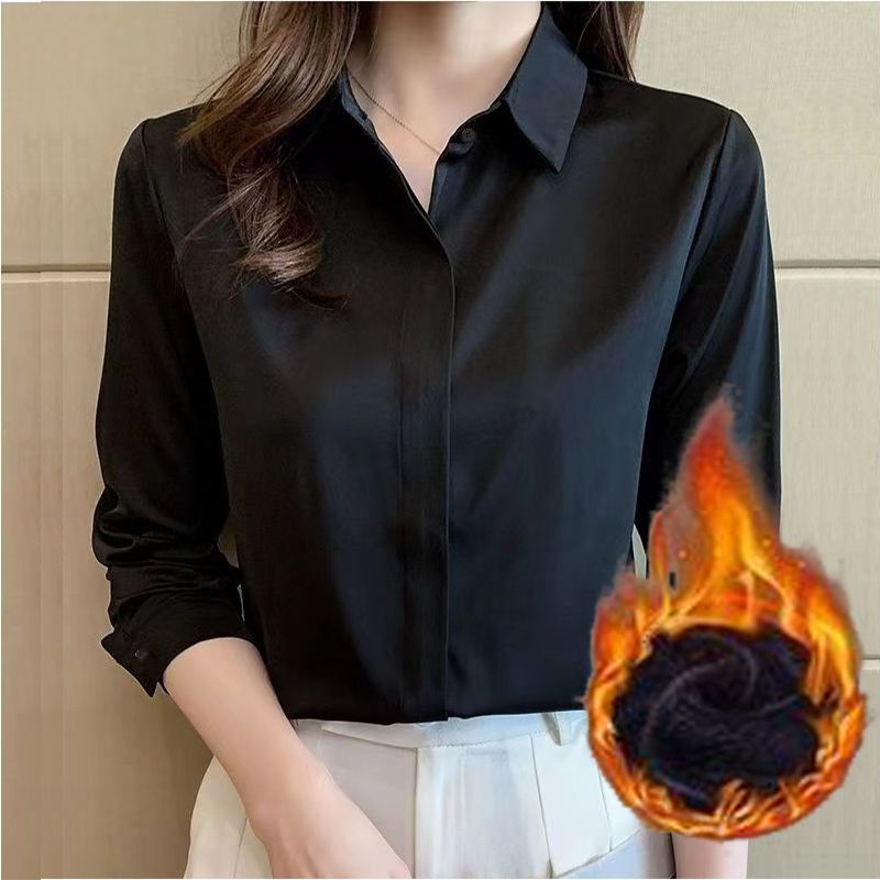 加绒加厚秋冬新款黑色衬衫女长袖韩版设计感宽松工装百搭衬衣女潮