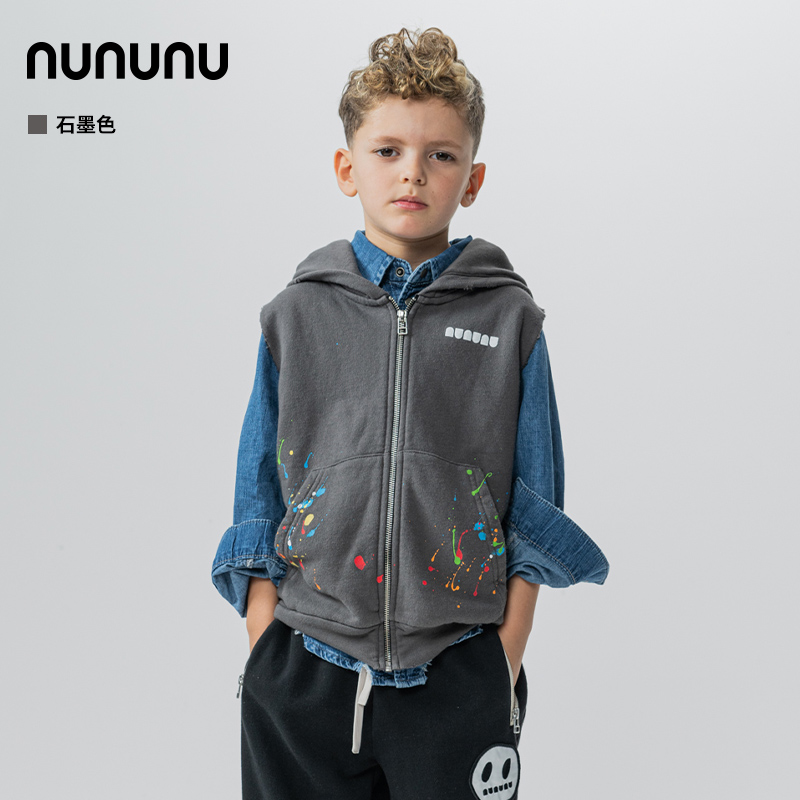 NUNUNU美术课泼墨背心连帽儿童马甲外套丨FW24秋冬新款