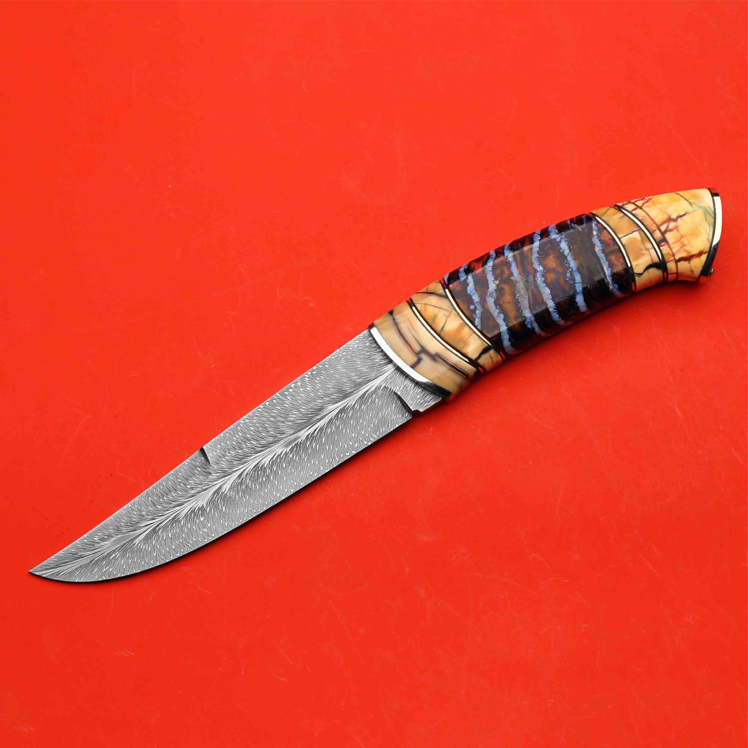 Izanagi羽毛纹大马士革钢北欧刀 户外烤肉刀手工家用高端收藏刀