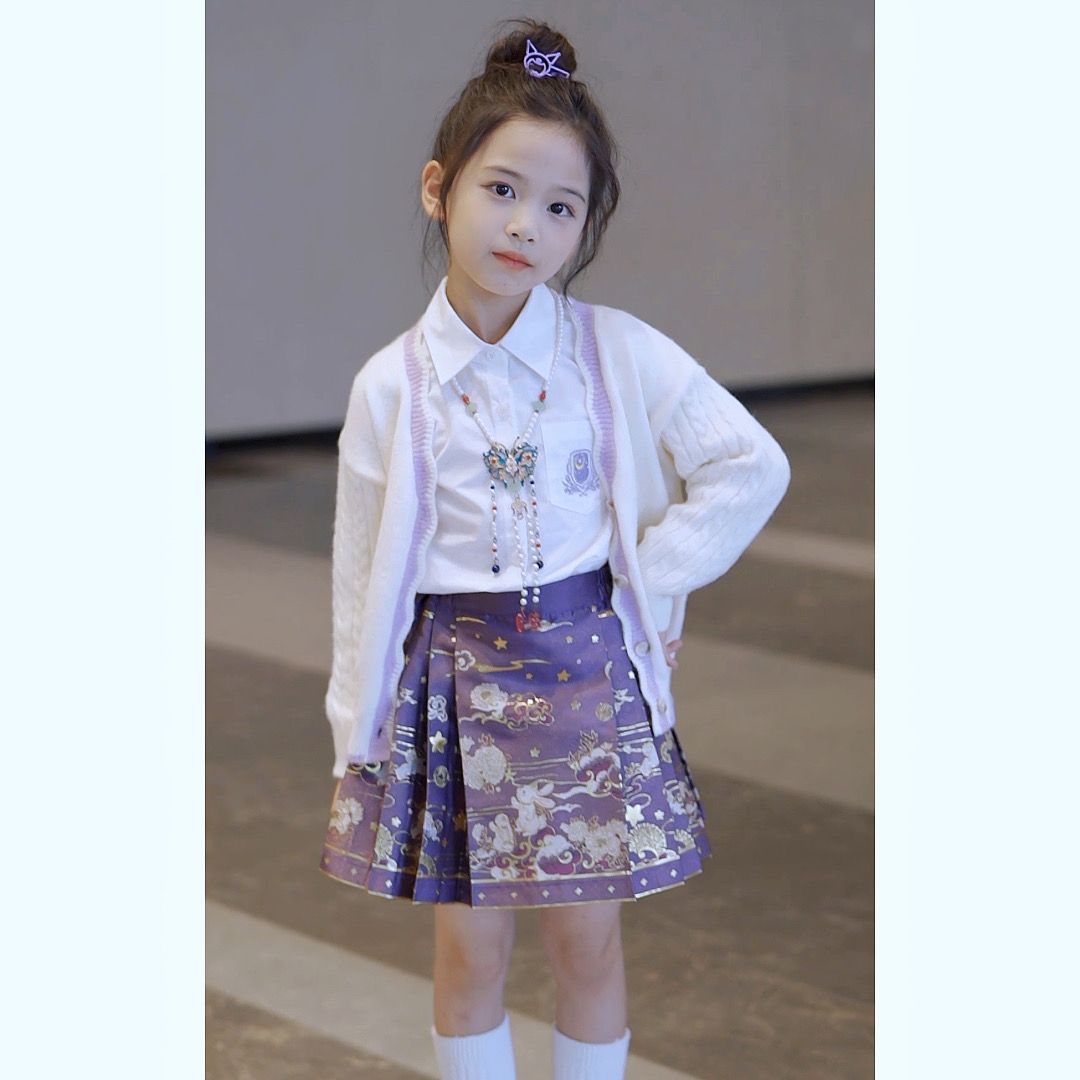巴拉甄选女童秋款套装2023新款秋装衬衫针织外套儿童马面裙jk制服