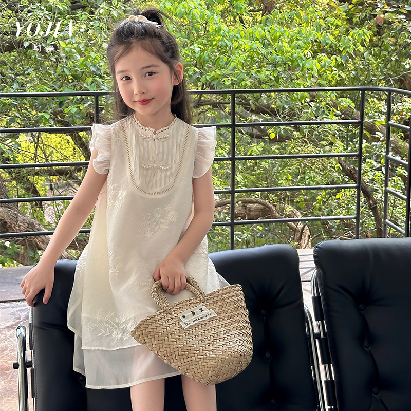 YOJIA女童夏季连衣裙2025新款国风公主裙儿童新中式旗袍女童裙子