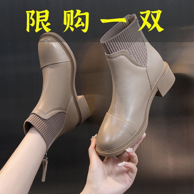 百丽纯爱马丁靴女短靴2023秋冬新款时尚百搭英伦风马丁靴单靴棉