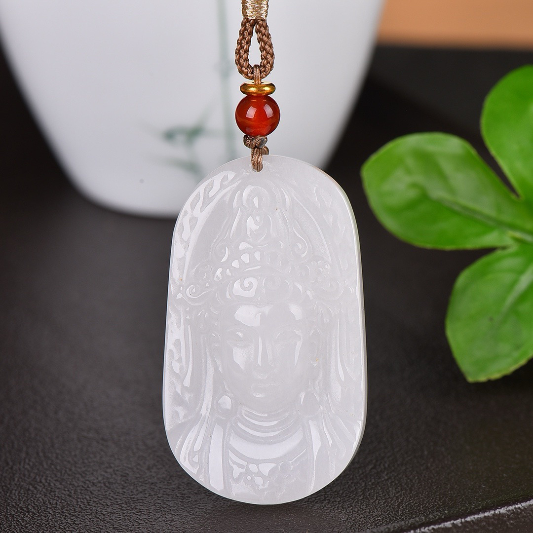天然玉石金丝玉吊坠大气时尚精美挂件观音头精致饰品南海观音挂件