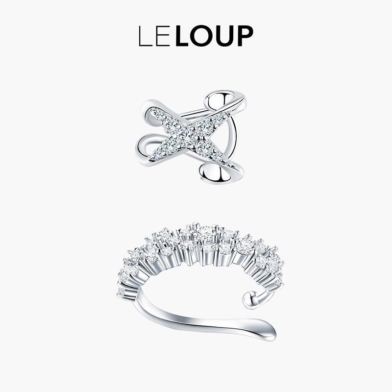 LELOUP 铜合金合成锆石耳饰 X耳夹叠戴无耳洞耳夹耳骨夹ins时尚