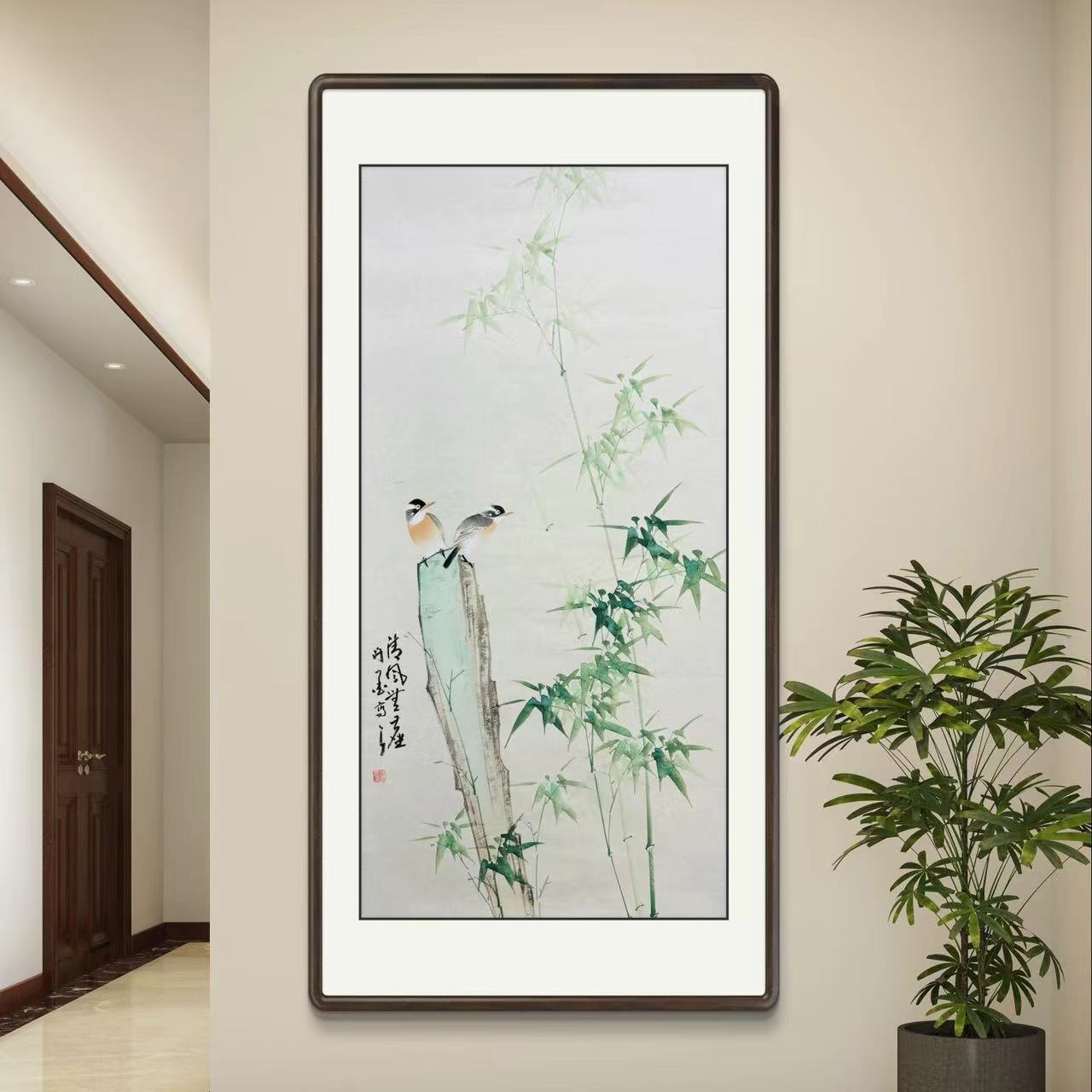 《竹报平安》竹子纯手绘四尺竖幅国画玄关客厅挂画文玩探宝