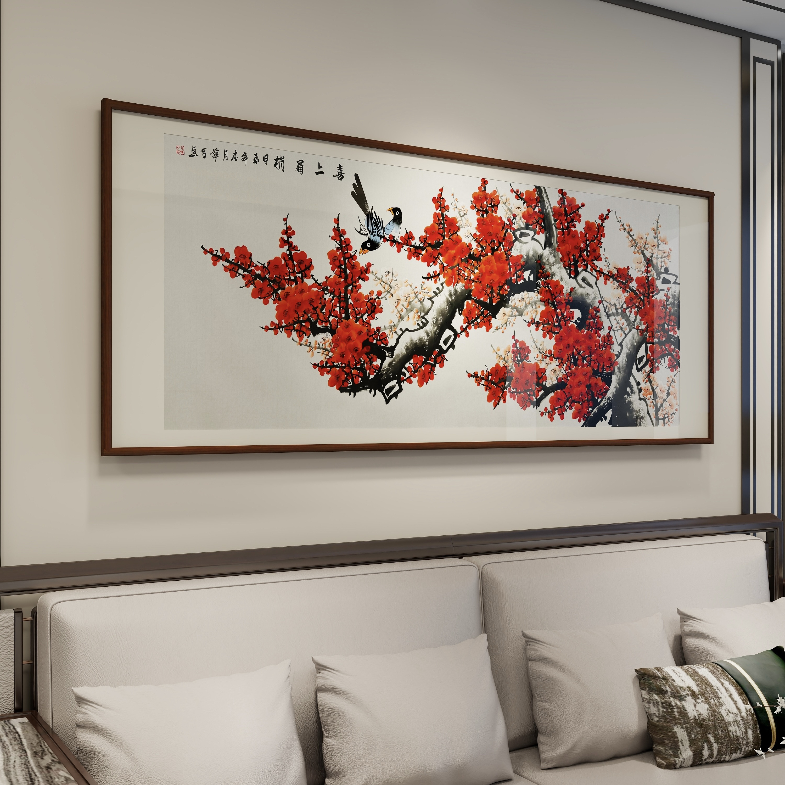 《喜上眉梢》纯手绘梅花图四尺六尺八尺国画字画客厅文玩挂画探宝