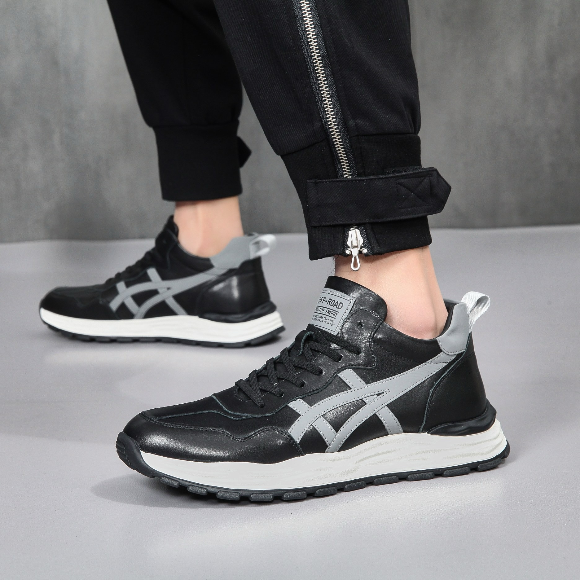 爆款阿甘鞋头层牛皮休闲运动鞋中帮时尚百搭潮鞋