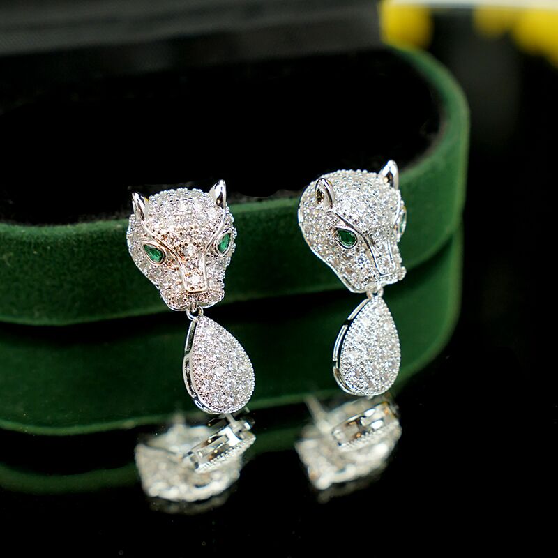 铜合金合成锆石耳饰 5872  欧美风时尚气质银色优雅高奢耳环耳坠