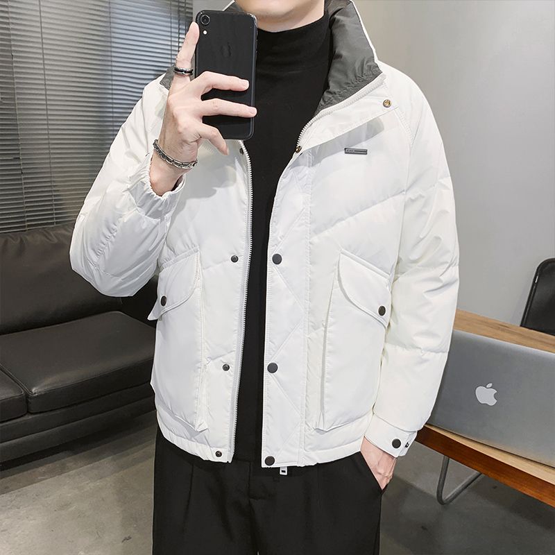 波司豋2023冬季品牌羽绒服男士短款立领白鸭绒韩版夹克青年白色保